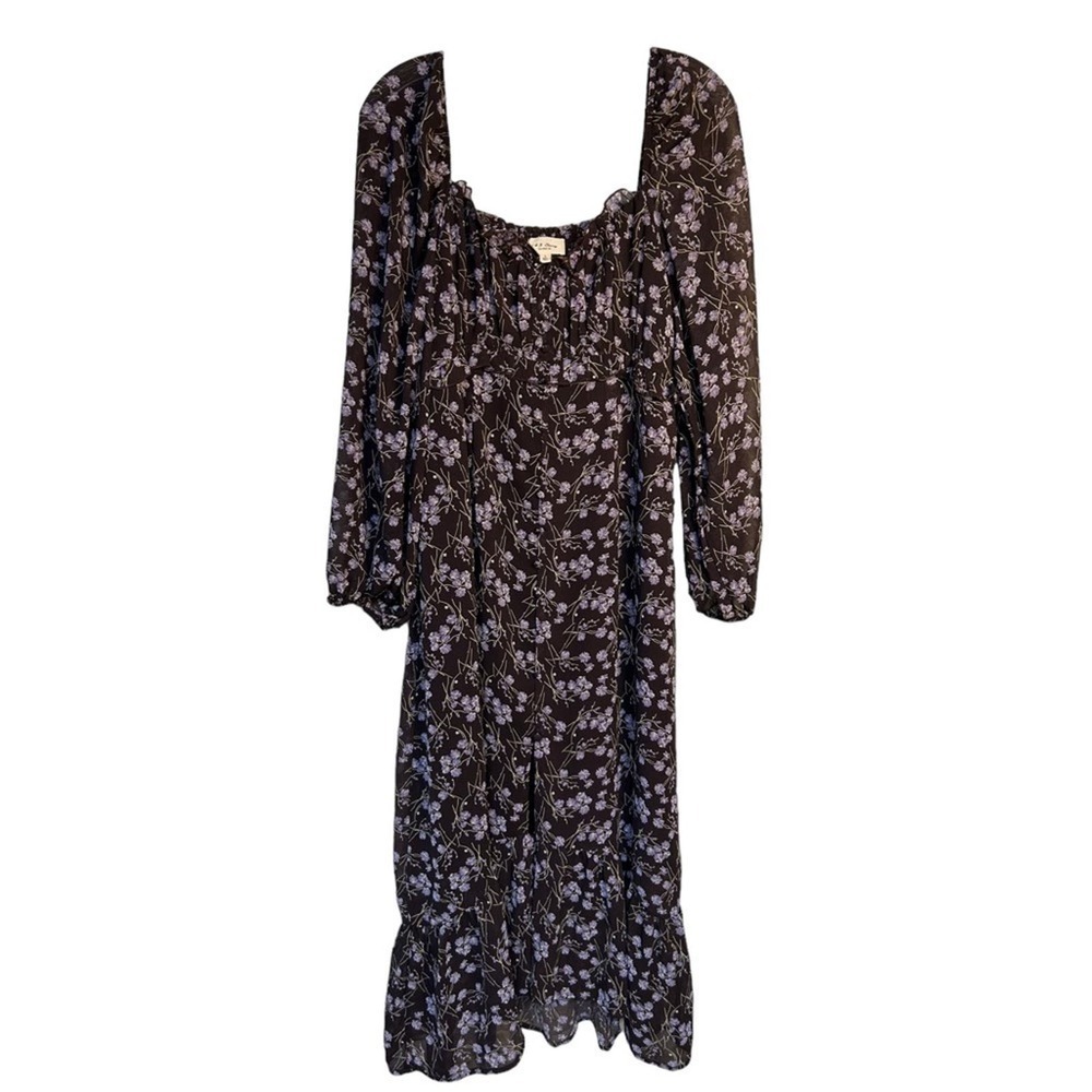 143 Story by Line Up Soft Floral Maxi Brown Lavender Front Slit Dress Size Large